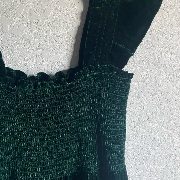 OPT Green Velvet Smocked Tiered Goth Vamp Elegant Dark Academia Midi Dress L - Picture 6 of 12